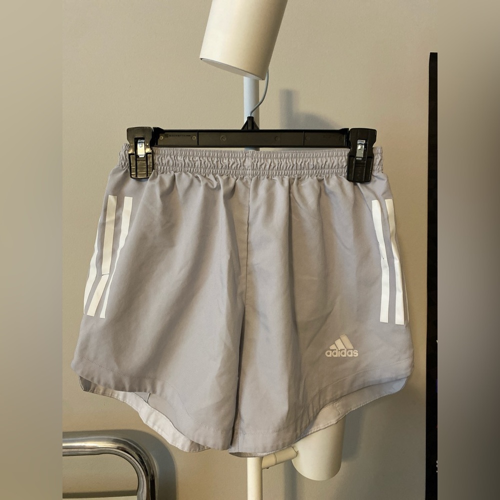 adidas Women’s Light Lavender Athletic Shorts with White Stripes